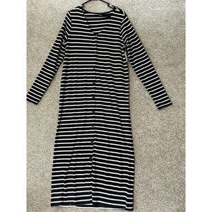 Old Navy Rib-Knit Button Front Long Sleeve Cardigan Dress Navy Stripe Sz L Tall